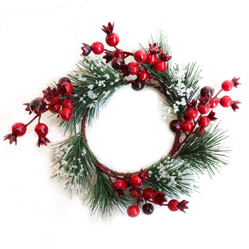QTKJ Set of 4 Easter Big Wreath Decorative Taper Candle Rings with Red Pomegranate Berries Candle Holder Stand for Dinner Wedding, Parties and Home Decor - Image 1